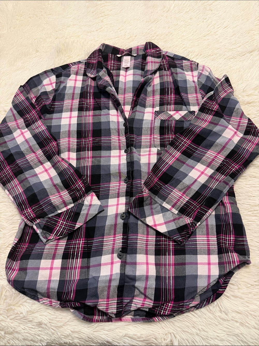 Victoria's Secret Black, White & Pink Plaid Pajama Set